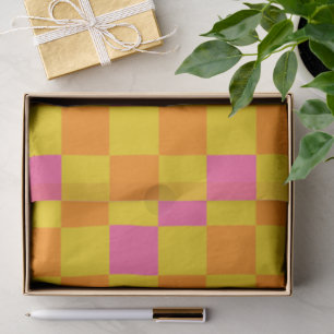 Oranges Gelbes Rosa Kariertes Musterdesign Seidenpapier