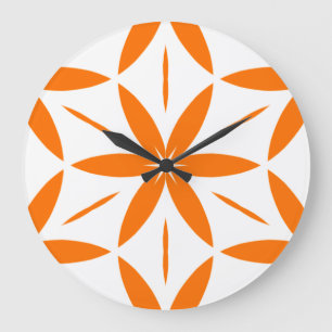 Oranges geometrisches florales Mid-Century Modern Große Wanduhr