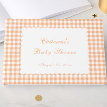 Oranges Gingham-Klassiker Baby Shower Gästebuch
