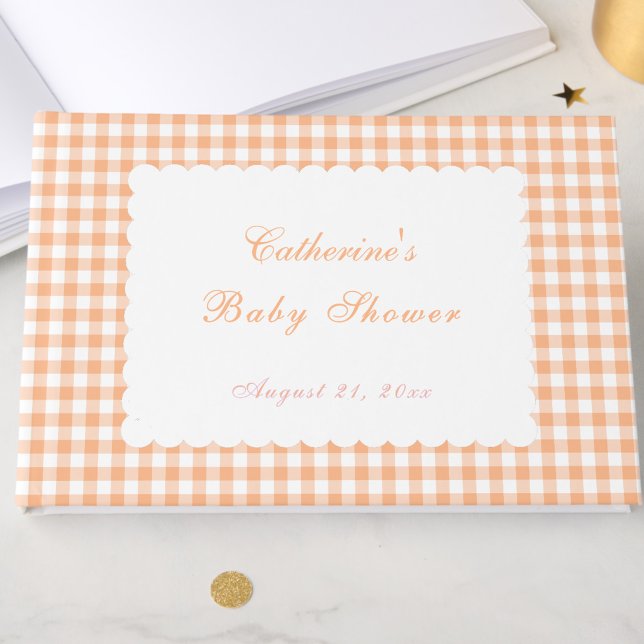 Oranges Gingham-Klassiker Baby Shower Gästebuch (Von Creator hochgeladen)