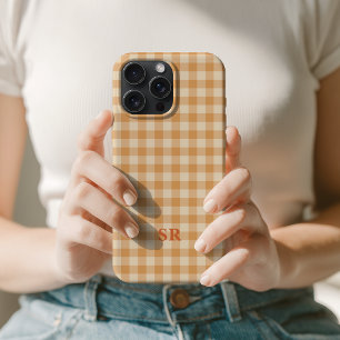 Oranges Gingham-Monogramm zukünftige Mrs-Ehefrau-I iPhone 15 Pro Max Hülle