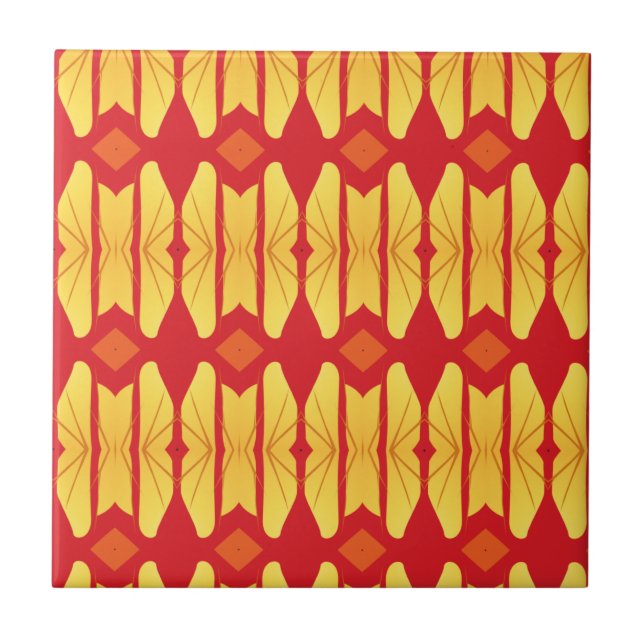 Oranges goldflammen geometrisches Design Fliese (Vorderseite)