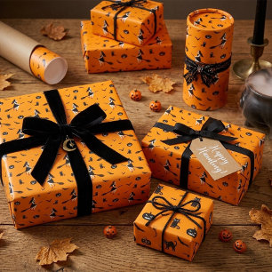 Oranges Halloween-Geschenkpapier mit Hexen Geschenkpapier