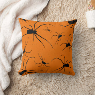 Oranges Halloween-Spinnen-Muster, schwarze Spinne Kissen