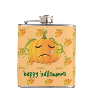 Oranges Halloween-Trauriger-Kürbis-Nahtloses-Muste Flachmann