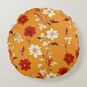 Oranges Herbst-Boho-Vintage-Blumenmuster Rundes Kissen