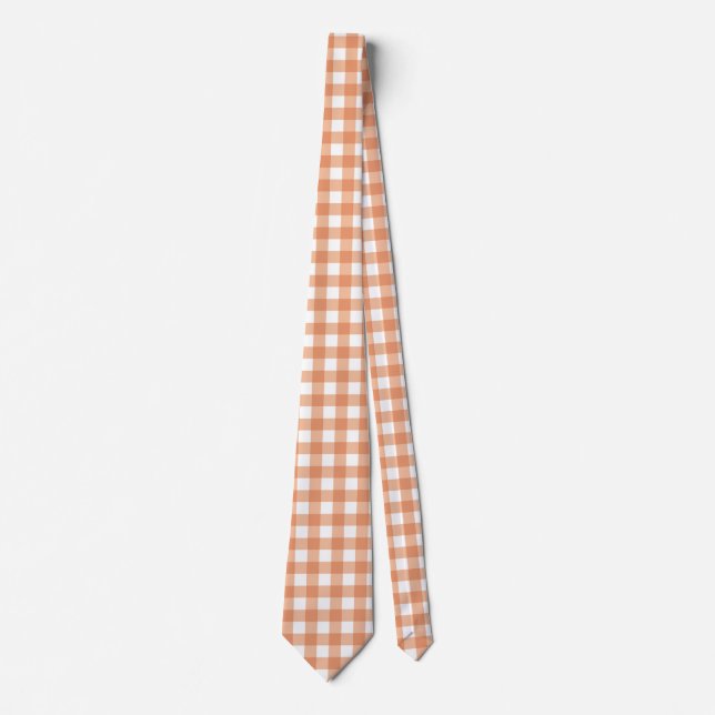 Oranges Herbst Gingham Gitter Streifen Muster Krawatte (Vorderseite)