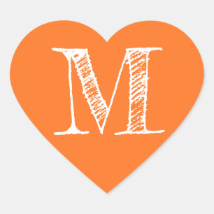 Oranges Herz Minimalistisches Monogramm Initiale Herz-Aufkleber
