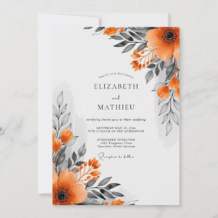 Oranges Hochzeitsdesign mit kühnen botanischen Mot Einladung