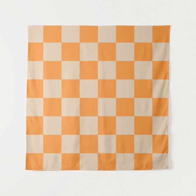 Oranges Karo-Gingham-Muster Wandteppich (Vorderseite)