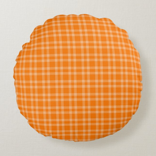 Oranges Karomuster Rundes Kissen (Vorderseite)