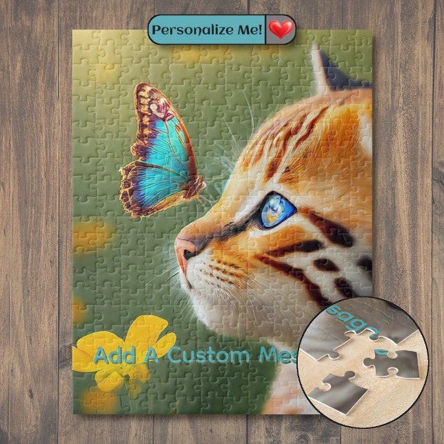 Oranges Kätzchen Blaue Schmetterling Puzzle (Orange Kitten Blue Butterfly Jigsaw Puzzle)