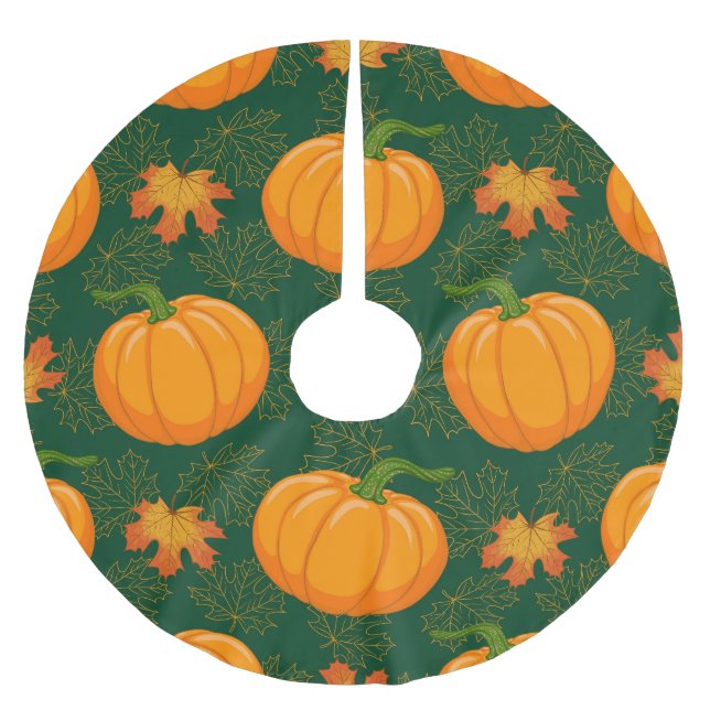 Oranges Kürbis Herbstlaub Muster Polyester Weihnachtsbaumdecke (Vorderseite)