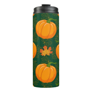 Oranges Kürbis Herbstlaub Muster Thermosbecher
