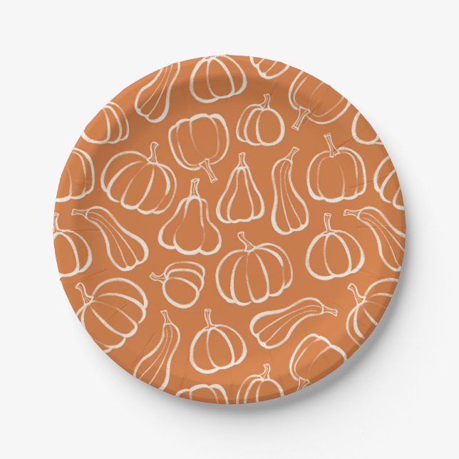 Oranges Kürbismuster Herbst Herbstparty Halloween- Pappteller (Vorderseite)