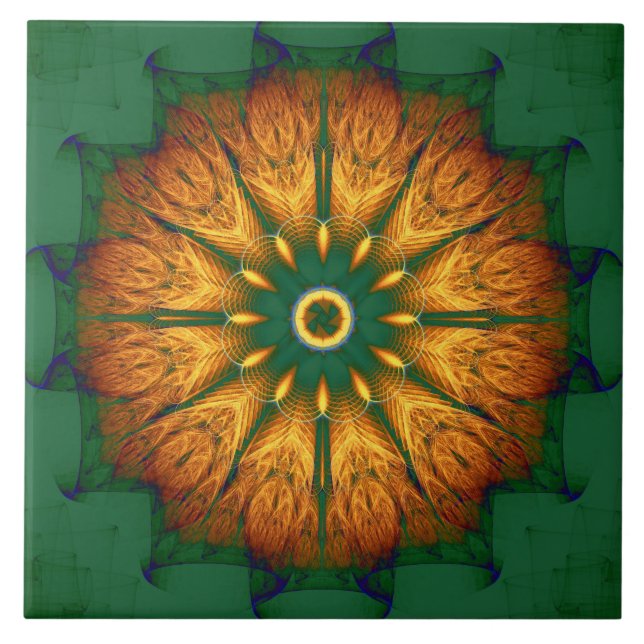 Oranges Mandala Fliese (Vorderseite)