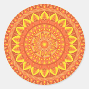 Oranges Mandala Warm Boho Vibrantes Ästhetik Dekor Runder Aufkleber