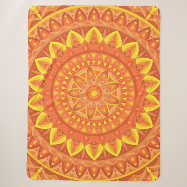 Oranges Mandala Warm Cozy Boho Lebendiges Muster Sherpadecke (Vorderseite)