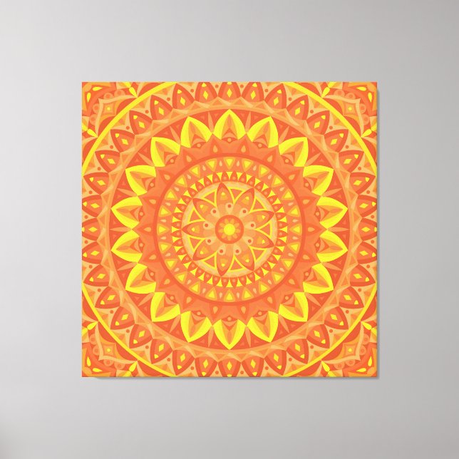 Oranges Mandala Warmes Boho-Geometrisches Lebendig Leinwanddruck (Vorderseite)