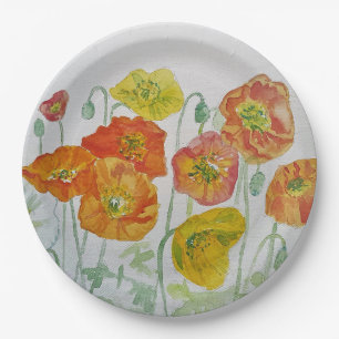 Oranges Mohn-Rosen-Blumenmuster-Papier-Party-Telle Pappteller