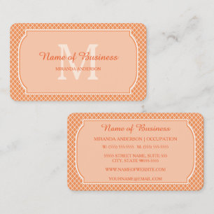 Oranges Monogramm-Name mit Gittermuster Visitenkarte