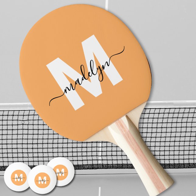 Oranges Monogramm Tischtennis Schläger (Orange Monogram Ping Pong Paddle)