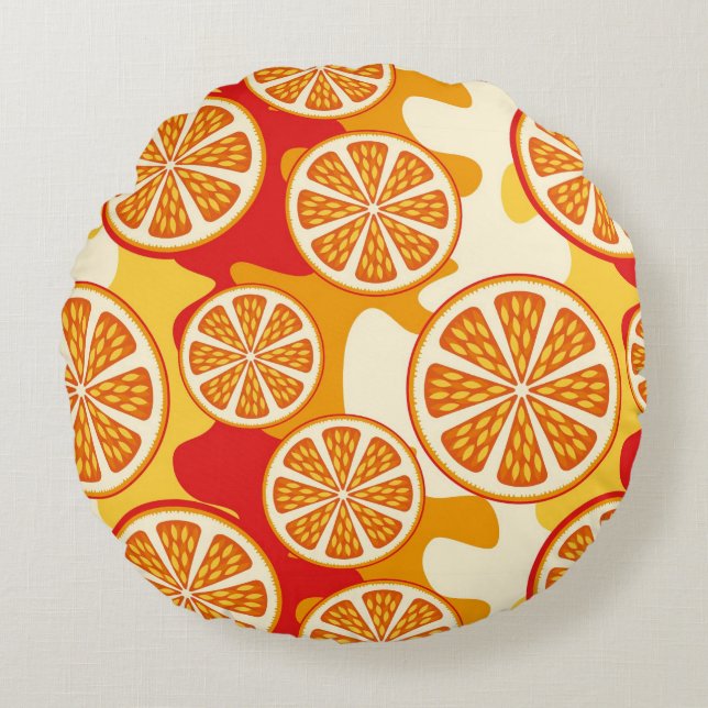 Oranges Muster Rundes Kissen (Vorderseite)