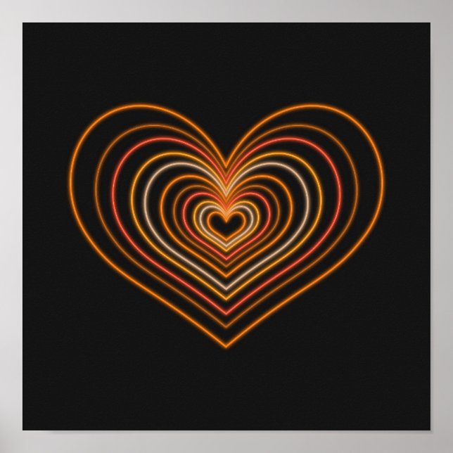 Oranges Neon-Herz-Wandkunstposter Poster (Vorne)