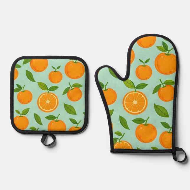 Oranges Ofenhandschuh & Topflappen-Set (Vorderseite)
