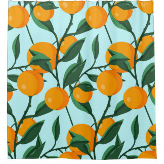 oranges on leaf branches seamless pattern, citrus  duschvorhang
