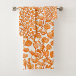 oranges Orchideen-Blumenmuster Badhandtuch Set