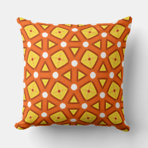 Oranges Quadrat- und Dreiecks-naives Retro-Muster Kissen