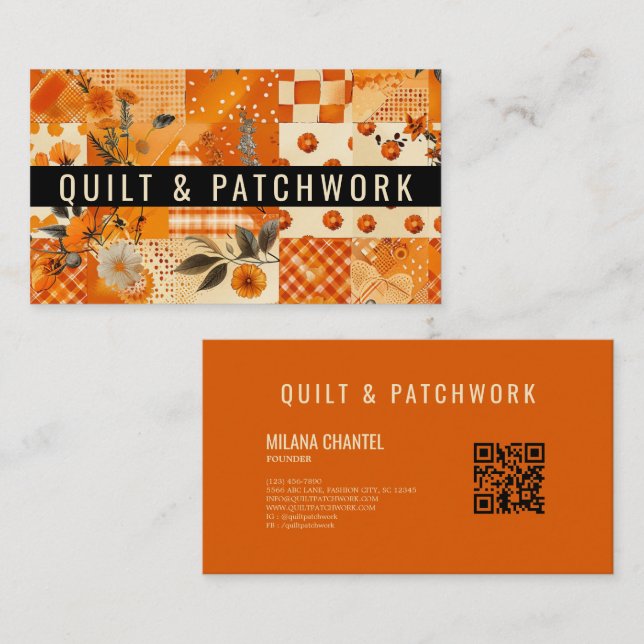 Oranges Quilt-Patchwork-Handmade-Kleidung  Visitenkarte (Vorne/Hinten)