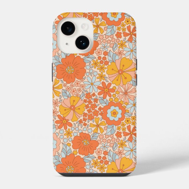 Oranges Retro-Blumenmuster iPhone Hülle (Rückseite)