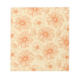 Oranges Retro Vintage Y2K Blumenmuster Notizblock