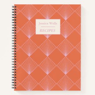 Oranges Rosa Art Deco Muster Persönliches Rezept Notizbuch