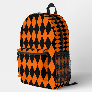 Oranges Schwarz Harlekin Diamanten Dame Design Bedruckter Rucksack