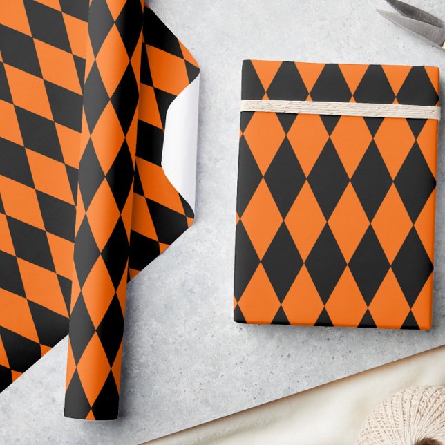 Oranges Schwarz Harlekin Diamanten Dame Design  Geschenkpapier (Von Creator hochgeladen)