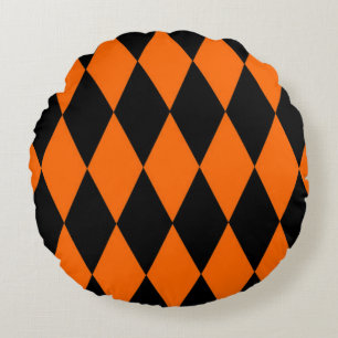 Oranges Schwarz Harlekin Diamanten Dame Design Rundes Kissen