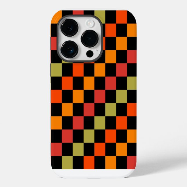 Oranges Schwarz kariertes Gingham-Muster Case-Mate iPhone Hülle (Rückseite)
