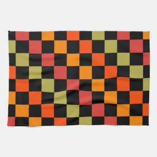 Oranges Schwarz kariertes Gingham-Muster Geschirrtuch