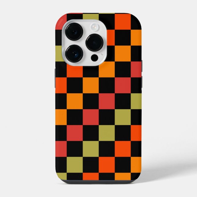 Oranges Schwarz kariertes Gingham-Muster iPhone Hülle (Rückseite)