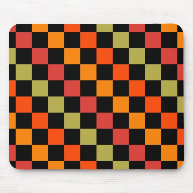 Oranges Schwarz kariertes Gingham-Muster Mousepad (Vorne)