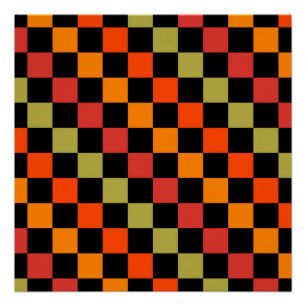 Oranges Schwarz kariertes Gingham-Muster Poster