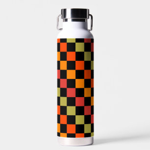 Oranges Schwarz kariertes Gingham-Muster Trinkflasche