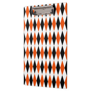 Oranges Schwarz-Weiß-Harlekin-Diamantmuster Klemmbrett
