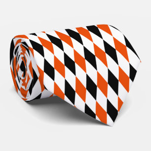 Oranges Schwarz-Weiß-Harlekin-Diamantmuster Krawatte