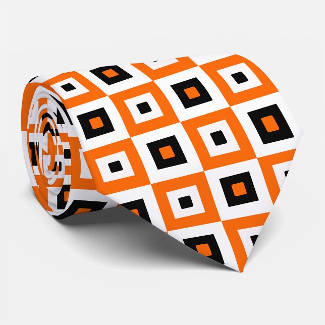 Oranges Schwarz Weiß karierte Quadrate Muster Krawatte (Von Creator hochgeladen)