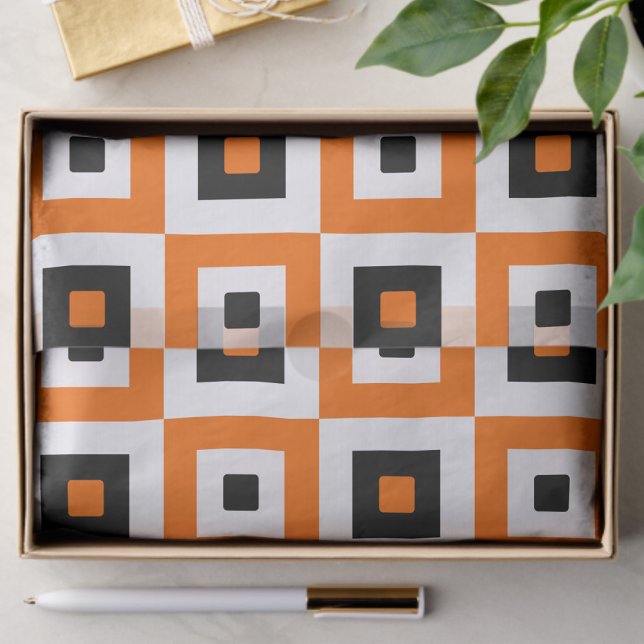 Oranges Schwarz-Weiß karierte Quadrate Muster Seidenpapier (Von Creator hochgeladen)