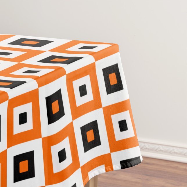 Oranges Schwarz Weiß Karierte Quadrate Muster Tischdecke (Von Creator hochgeladen)